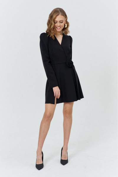 Платье с бриллиантовым силуэтом и съемной брошью для нарядных выходов COCKTAIL M108-1 черный - фото 2