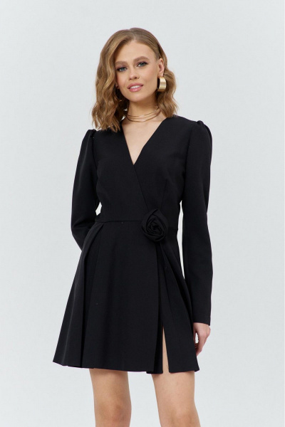 Платье с бриллиантовым силуэтом и съемной брошью для нарядных выходов COCKTAIL M108-1 черный - фото 1