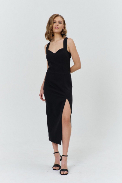 Нарядное прилегающее платье с талиевыми вытачками и разрезом по юбке COCKTAIL M111-1 черный - фото 7