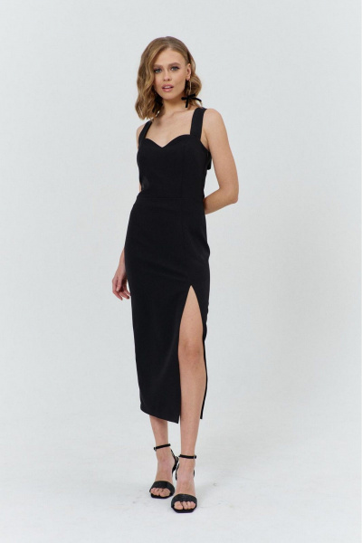 Нарядное прилегающее платье с талиевыми вытачками и разрезом по юбке COCKTAIL M111-1 черный - фото 1