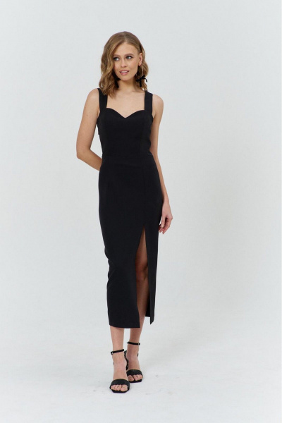 Нарядное прилегающее платье с талиевыми вытачками и разрезом по юбке COCKTAIL M111-1 черный - фото 6