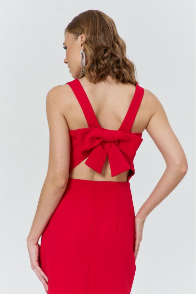 Нарядное платье с рельефами и бантом на спинке для торжественных мероприятий COCKTAIL M111-2 красный - фото 4