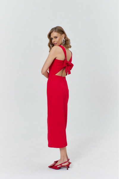 Нарядное платье с рельефами и бантом на спинке для торжественных мероприятий COCKTAIL M111-2 красный - фото 8
