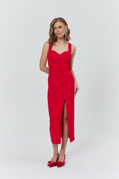 Нарядное платье с рельефами и бантом на спинке для торжественных мероприятий COCKTAIL M111-2 красный - фото 1