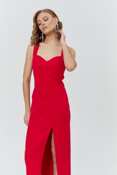 Нарядное платье с рельефами и бантом на спинке для торжественных мероприятий COCKTAIL M111-2 красный - фото 6