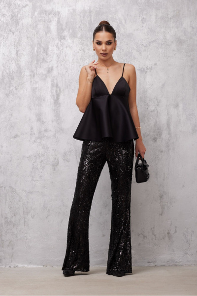Брюки клеш из пайеточной ткани с застежкой в боковом шве Vesnaletto 4067 - фото 4