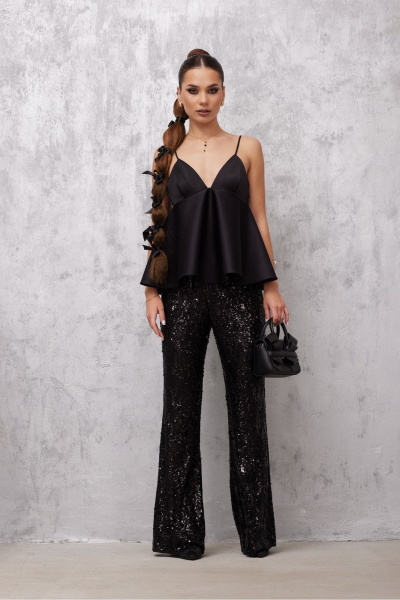 Брюки клеш из пайеточной ткани с застежкой в боковом шве Vesnaletto 4067 - фото 1