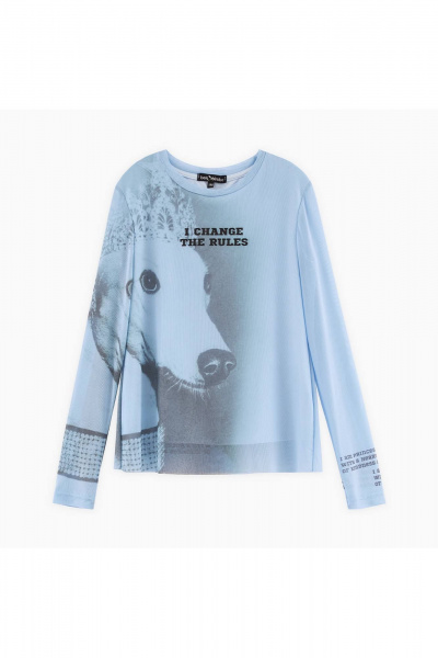 Дизайнерский голубой лонгслив с авторским принтом Bell Bimbo 242229 голубой - фото 1