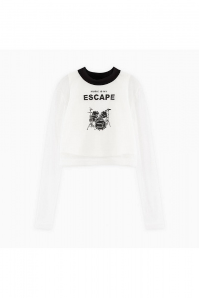 Укороченный трикотажный джемпер с авторской печатью Bell Bimbo 242222 молоко - фото 1