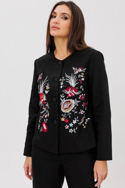 Костюм из жакета и брюк с вышивкой и свободным силуэтом Ma Сherie 3111 черный - фото 6
