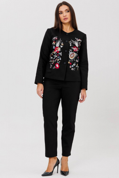 Костюм из жакета и брюк с вышивкой и свободным силуэтом Ma Сherie 3111 черный - фото 5