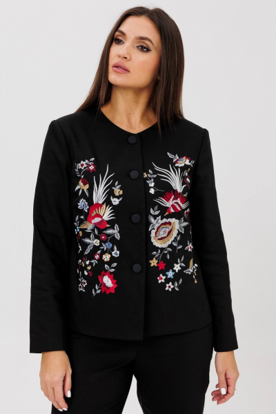 Костюм из жакета и брюк с вышивкой и свободным силуэтом Ma Сherie 3111 черный - фото 4