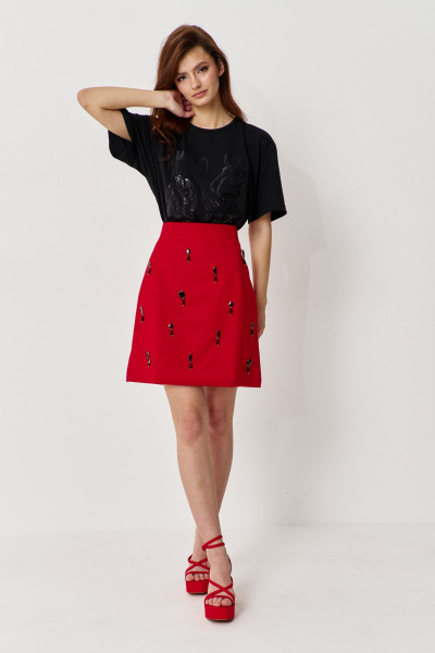 Юбка с поясом и декоративными стразами длиной 50 см FLAIM 1133 красный - фото 3