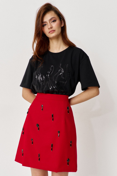 Юбка с поясом и декоративными стразами длиной 50 см FLAIM 1133 красный - фото 1