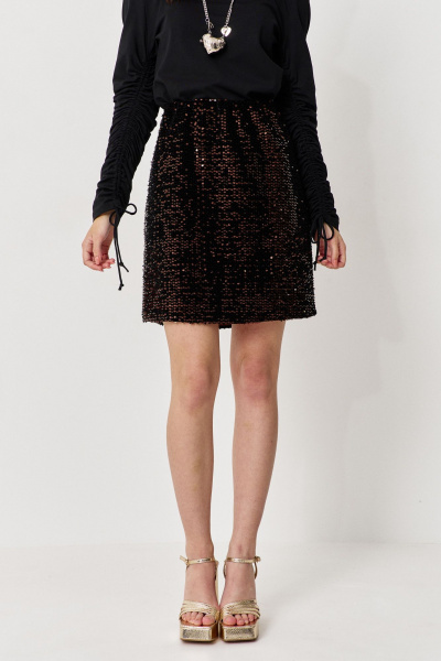 Мини-юбка из паеточной ткани в коричневом цвете с резинкой FLAIM 1135 коричневый - фото 5