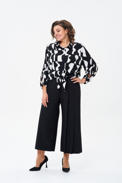 Деловой комплект из блузки и широких брюков из вискозы Rishelie 974 - фото 4