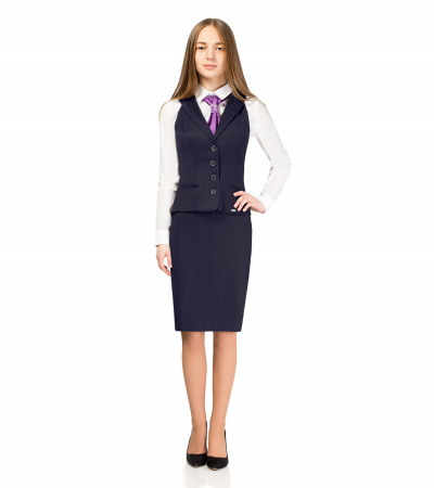 Короткий жилет для девочек с оригинальной застежкой и прорезными карманами Panda Kids ПА-05238СА синий - фото 1