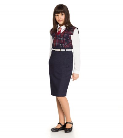 Деловой сарафан для девочки с V-образным вырезом Panda Kids ПА-05380С сине-бордовый - фото 1