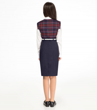 Деловой сарафан для девочки с V-образным вырезом Panda Kids ПА-05380С сине-бордовый - фото 2