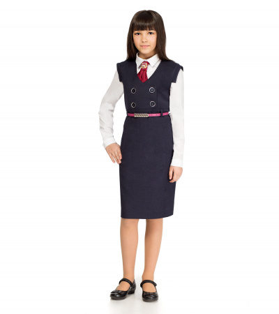 Круглогодичный сарафан на подкладке с рельефами Panda Kids ПА-05387С синий - фото 1