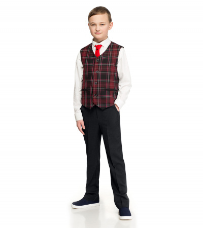 Жилет с рельефными швами и прорезными карманами на подкладке Panda Kids ПА-05437С черно-малиновый - фото 1