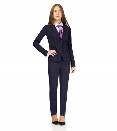 Жакет для девочки полуприлегающий с карманами и пуговицами Panda Kids ПА-06331С синий - фото 1