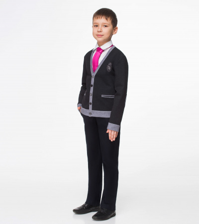 Кардиган для мальчика полуприлегающий с вышивкой и карманами Panda Kids ПА-09130 черный - фото 2