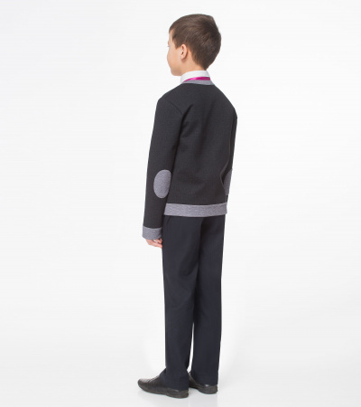 Кардиган для мальчика полуприлегающий с вышивкой и карманами Panda Kids ПА-09130 черный - фото 1