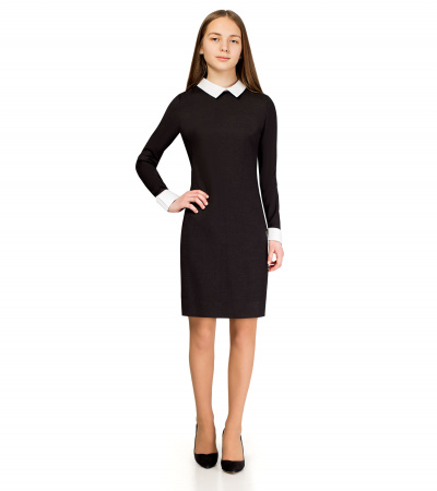 Платье для девочки с боковыми карманами и съемным воротником Panda Kids ПА-206881С черный - фото 1