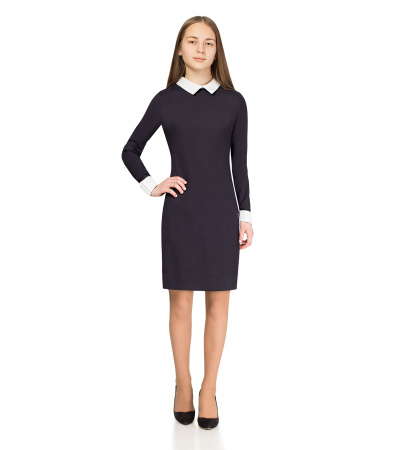 Платье для девочки с накладными карманами и съемным воротником Panda Kids ПА-206881СА синий - фото 1