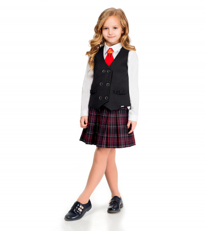 Юбка на резинке с складками и бантом Panda Kids ПА-207053С черно-малиновый - фото 1