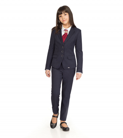 Деловые брюки из вискозной ткани с карманами и шлевками Panda Kids ПА-222761С синий - фото 1