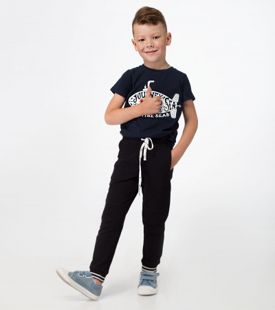 Спортивные брюки из хлопкового трикотажа с манжетами для мальчика Panda Kids ПА-225260 черный - фото 2
