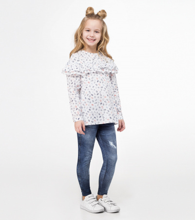 Хлопковая блузка с рисунком и рюшами для девочки Panda Kids ПА-228640 белый - фото 1