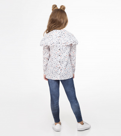 Хлопковая блузка с рисунком и рюшами для девочки Panda Kids ПА-228640 белый - фото 2
