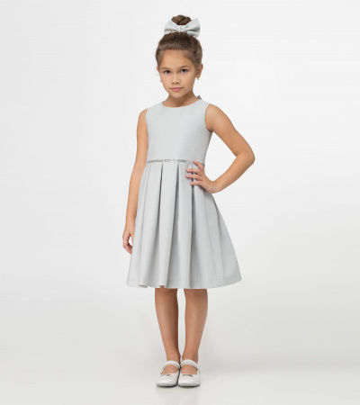 Нарядное платье с складками и декоративными пуговицами для девочки Panda Kids ПА-229180 серебряный - фото 1