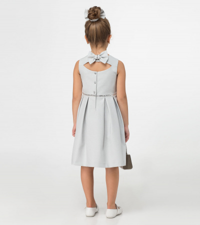Нарядное платье с складками и декоративными пуговицами для девочки Panda Kids ПА-229180 серебряный - фото 2