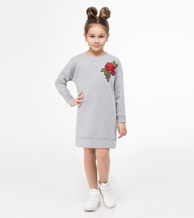 Круглогодичное платье для девочки с яркой вышивкой Panda Kids ПА-233080 серый - фото 1