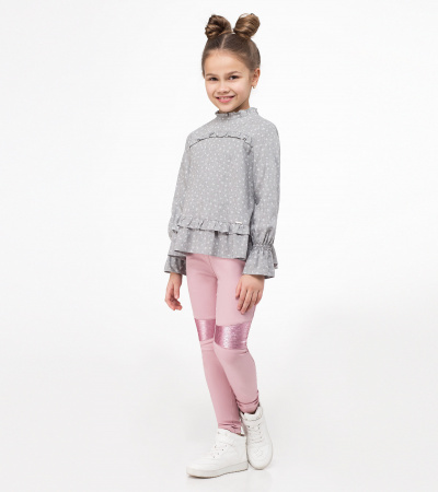 Круглогодичная стильная блузка из вискозы с рюшами Panda Kids ПА-233240 светло-серый - фото 1