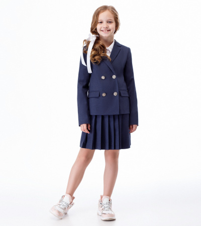 Круглогодичный двубортный жакет для девочки полуприлегающего силуэта Panda Kids ПА-234438 синий - фото 1