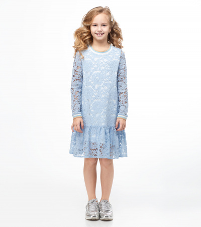 Круглогодичное нарядное платье из кружева с рюшей Panda Kids ПА-239980 голубой - фото 1