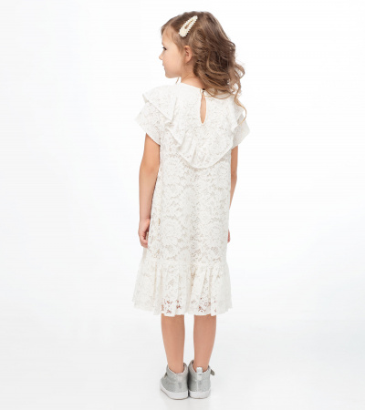 Круглогодичное нарядное платье из кружева с объемными рюшами Panda Kids ПА-240680 молочный - фото 2