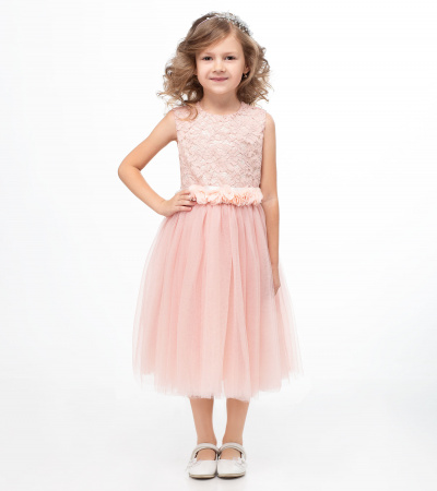 Круглогодичное платье с кружевным верхом и фатиновым низом Panda Kids ПА-241080 розовый - фото 1