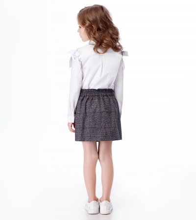 Юбка расширенная на запах в клетку с карманами Panda Kids ПА-248050 серо-черный - фото 3