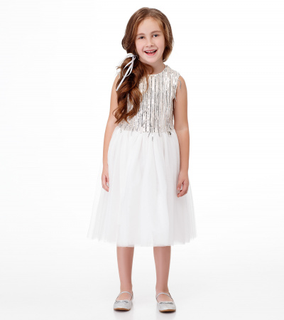 Нарядное платье из фатина с пайетками Panda Kids ПА-250580 бело-бежевый - фото 3