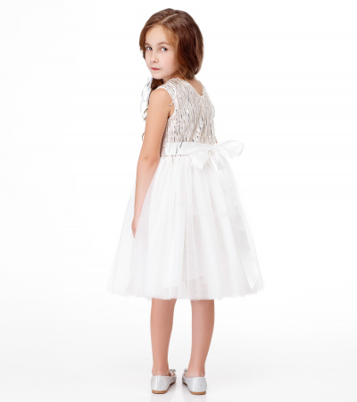 Нарядное платье из фатина с пайетками Panda Kids ПА-250580 бело-бежевый - фото 2
