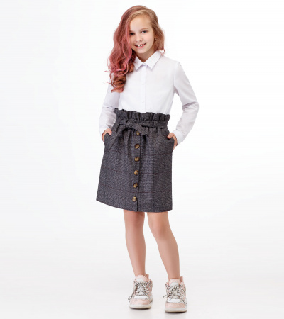 Юбка полуприлегающая с складками и карманами Panda Kids ПА-247950 серый - фото 4