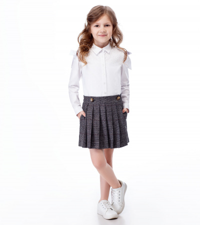 Юбка расширенная на запах в клетку с карманами Panda Kids ПА-248050 серо-черный - фото 4