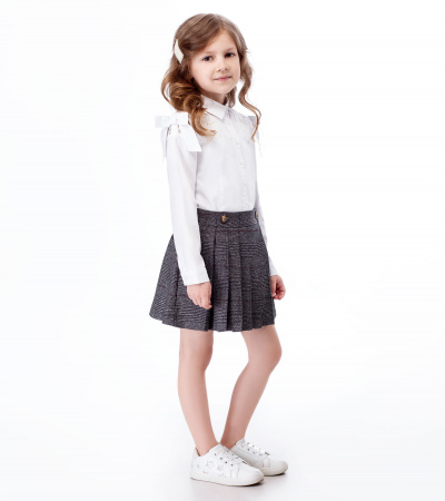 Юбка расширенная на запах в клетку с карманами Panda Kids ПА-248050 серо-черный - фото 5