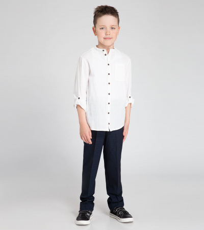Рубашка хлопковая на пуговицах с воротником-стойкой Panda Kids ПА-254240 белый - фото 1